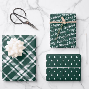 Rustic Green Tartan Plaid Merry Christmas Wrapping Paper Sheet