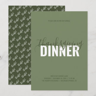 Rustic Green Thanksgiving Dinner Party Invitation