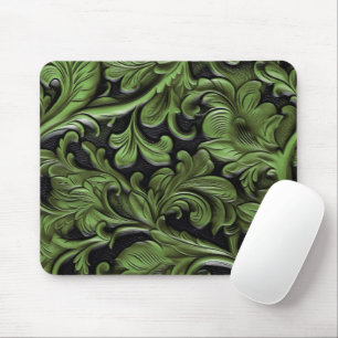 Rustic green tooled leather  mouse mat