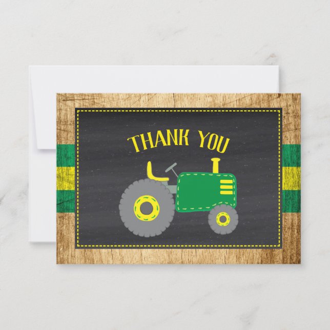 Rustic Green Tractor Baby Shower Thank You (Front)