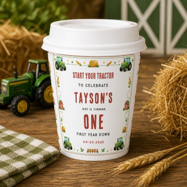 Rustic Green Tractor First Year Down Farm Theme Paper Cups (Rustic Green Tractor First Year Down Farm Theme Paper Cups
)