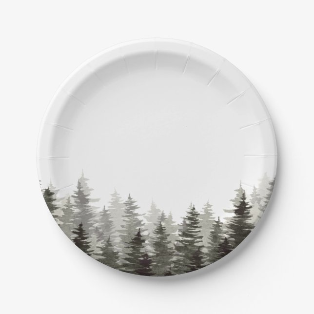 Rustic Green Trees  Paper Plate (Front)