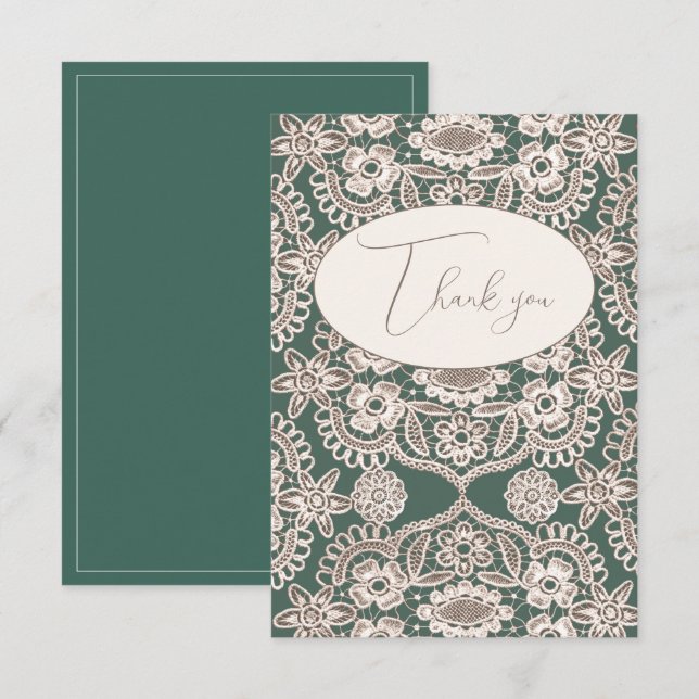 Rustic Green Vintage Lace Flat Thank You Card (Front/Back)