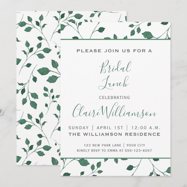 Rustic Green Watercolor Foliage | Bridal Lunch Invitation (Front/Back)
