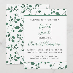 Rustic Green Watercolor Foliage   Bridal Lunch Invitation