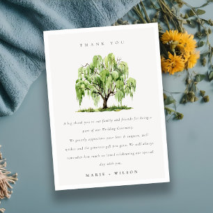Rustic Green Watercolor Willow Tree Farm Wedding Thank You Card