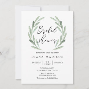 Rustic Green Watercolor Wreath Chic Bridal Shower Invitation