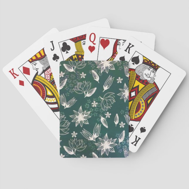 Rustic Green White Botanical Wildflowers Blossom Playing Cards (Back)