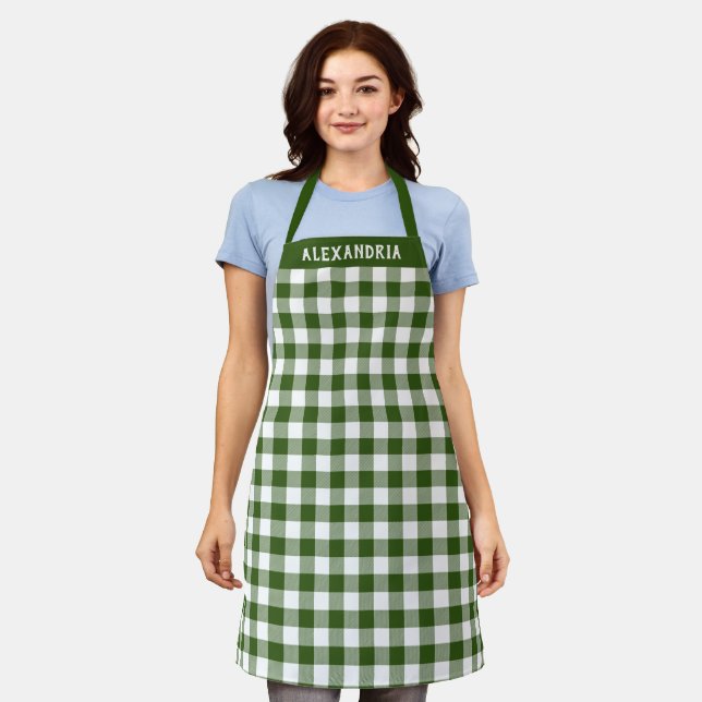 Rustic Green White Buffalo Plaid Custom Apron (Worn)