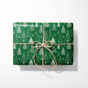 Rustic Green & White Christmas Trees Wrapping Paper