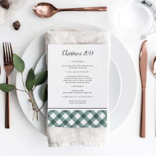 Rustic Green & White Plaid Christmas Holiday Menu