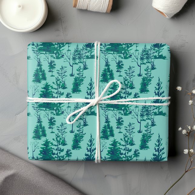 Rustic Green Winter Forest Watercolor Wrapping Paper Sheet (Creator Uploaded)