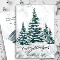 Rustic Green Winter Pine Trees Red Cardinal Bird 