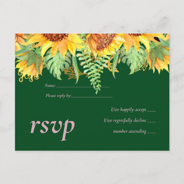 Rustic Green with Sunflowers Wedding Budget Invitation Postcard (Front)