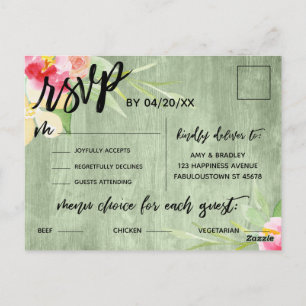 Rustic Green Wood Boho Flowers Menu Choice Postcard