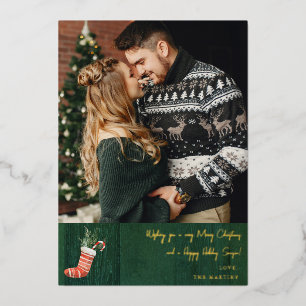Rustic Green Wood & Christmas Stocking Note Photo