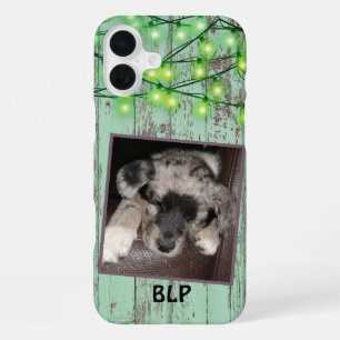 Rustic Green Wood Custom Square Photo Puppy iPhone 16 Plus Case