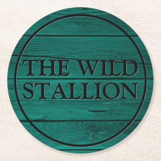 Rustic Green Wood Faux Engraved Name Bar Round Paper Coaster