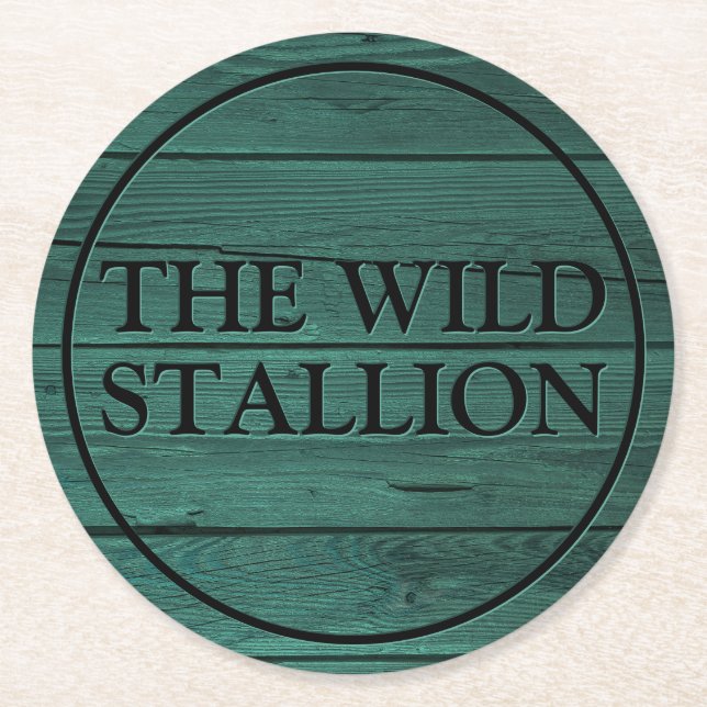 Rustic Green Wood Faux Engraved Name Bar Round Paper Coaster (Front)