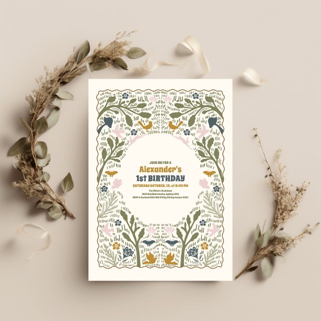 Rustic Green Woodland Fern 1st Birthday Invitation (Creator Uploaded)