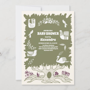 Rustic Green Woodland Fern Baby Shower Invitation