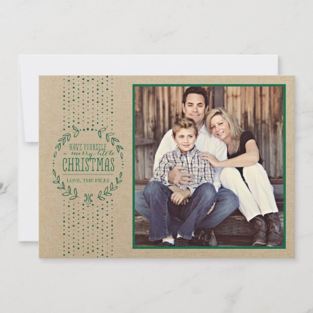 Rustic Green Wreath Holiday Photo Card (Front)