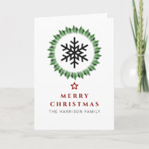 Rustic Green Wreath Snowflake Christmas Photo