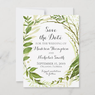 Rustic Green Wreath Wedding Save The Date Card