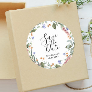 Rustic Greenary Wildflower Wedding Save The Date Classic Round Sticker