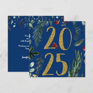 Rustic Greenery 2025 Blue New Years Holiday  Card