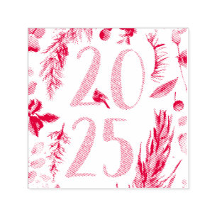 Rustic Greenery 2025 Blue New Years Holiday  Self-inking Stamp