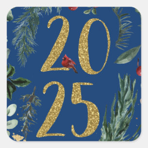 Rustic Greenery 2025 Blue New Years Holiday  Square Sticker