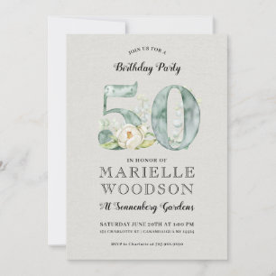 Rustic Greenery 50th Birthday Party  Invitation