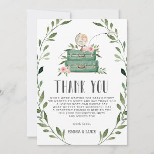 Rustic Greenery Adventure Baby Shower Suitcase  Thank You Card