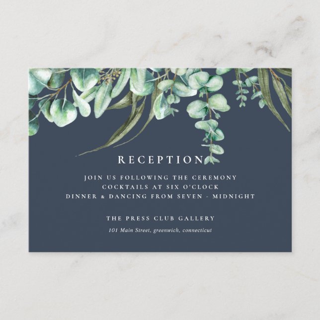 Rustic Greenery and Navy Eucalyptus Watercolor Enclosure Card (Front)
