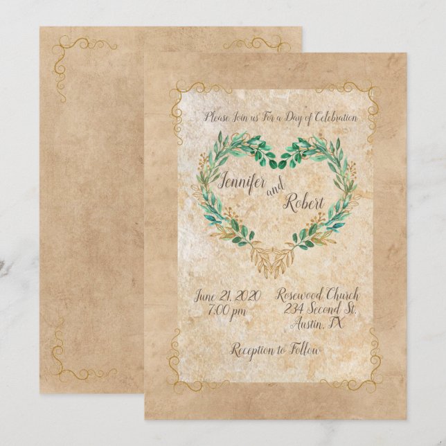 Rustic Greenery Antique Heart Beautiful Wedding Invitation (Front/Back)