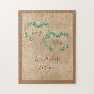 Rustic Greenery Antique Heart Beautiful Wedding Jigsaw Puzzle