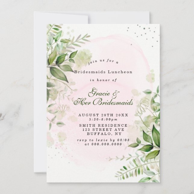 Rustic Greenery Blush Bridesmaids Luncheon Invites (Front)