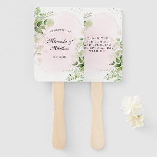 Rustic Greenery Blush Pink Wedding Thank You Hand Fan