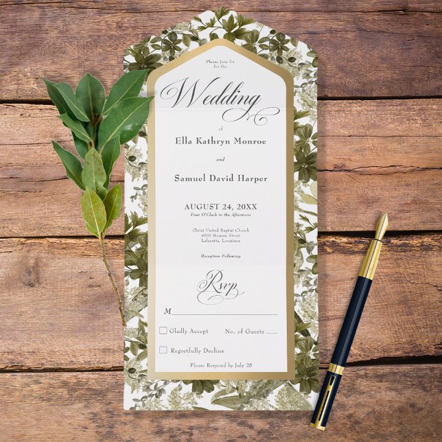 Rustic Greenery Botanical Gold Frame No Dinner All In One Invitation (Creator Uploaded)