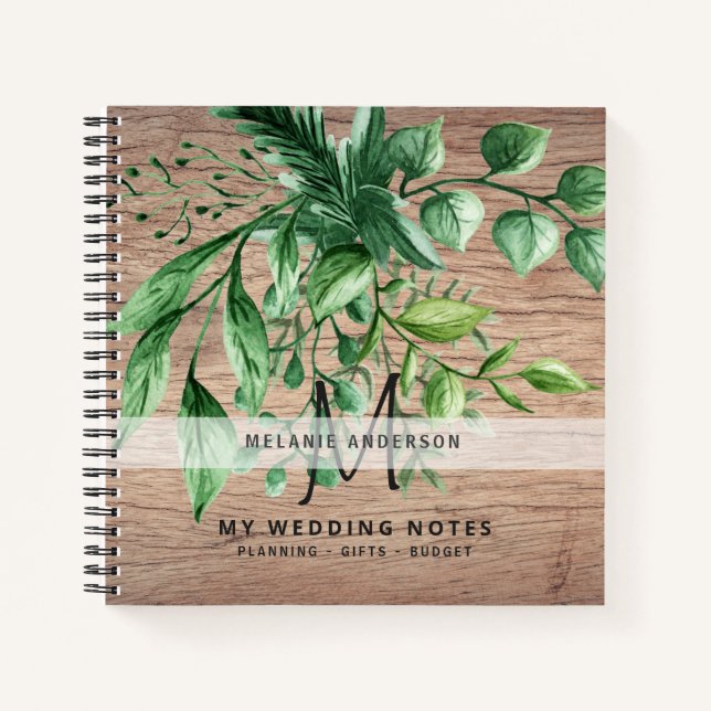 Rustic Greenery Botanical Monogram Wedding Planner Notebook (Front)