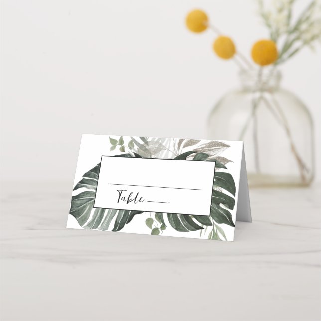 Rustic Greenery Botanical Watercolor Wedding Place Card (Front)