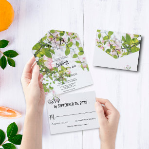 Rustic Greenery Bougainvillea Floral Wedding All In One Invitation