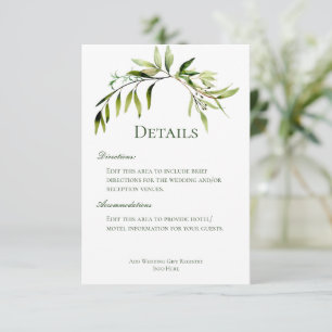Rustic Greenery Bough Wedding Details Enclosure Card