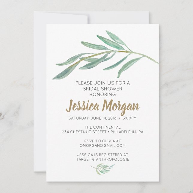 Rustic Greenery Bridal Shower Invitation (Front)