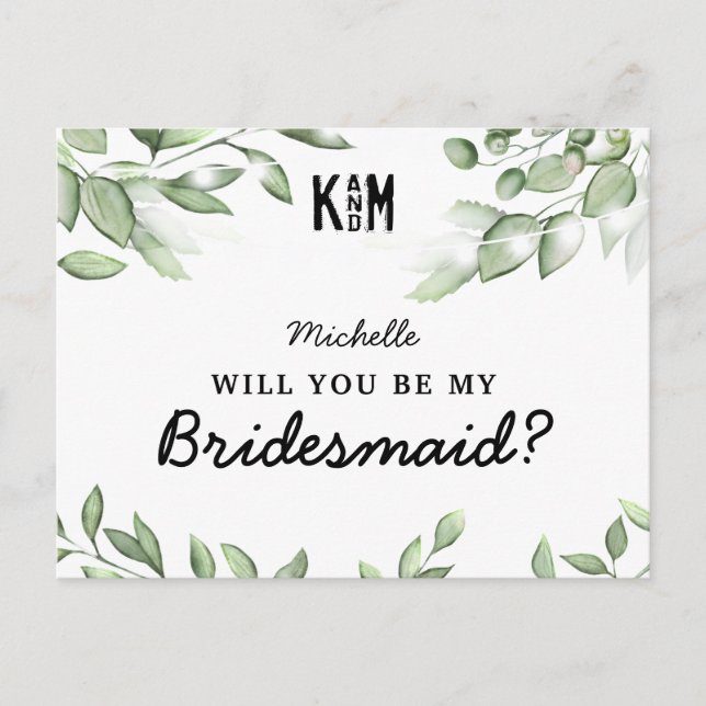 Rustic Greenery Bridesmaid Proposal Card (Front)