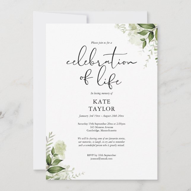 Rustic Greenery Celebration of Life Funeral Invitation (Front)
