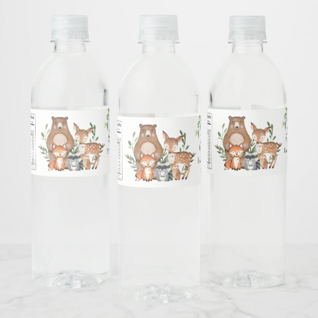 Rustic Greenery Chic Woodland Animals Baby Shower Water Bottle Label (Bottles)
