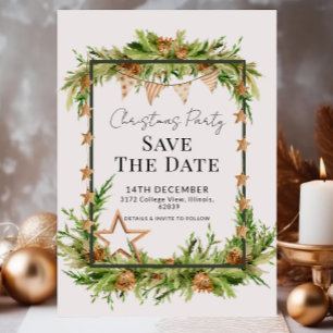 Rustic Greenery Christmas Party Save the Date  Invitation