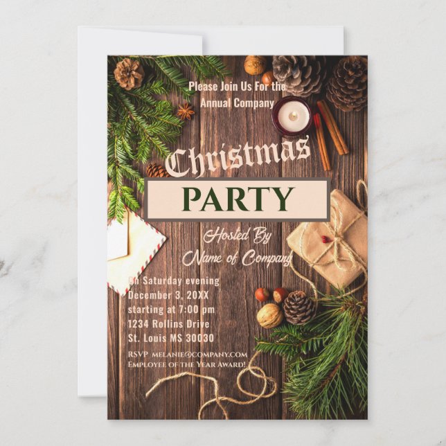 Rustic Greenery Company Christmas Party Invitation (Front)